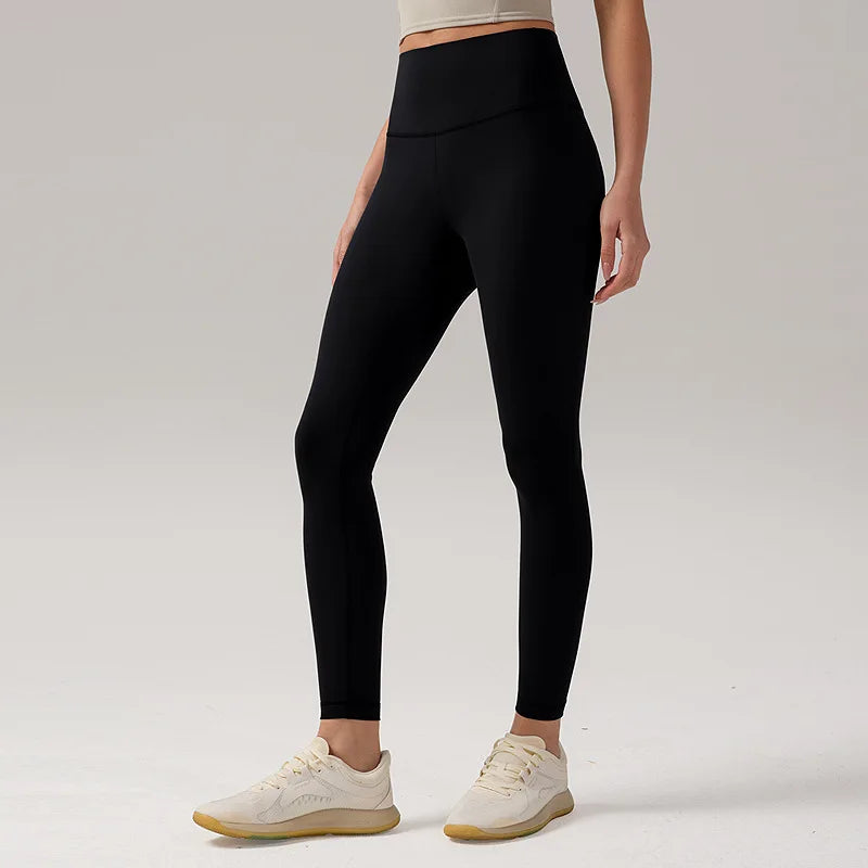 Custom Logo 24'' Inseam Lulu High Waist Nude Drawstring Leggings Super Elastic Fitness Tights Yoga Training Pilates