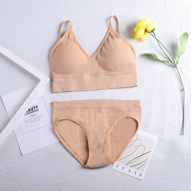 ATHVOTAR Seamless Lingerie Set Underwear Women Ribbed Bra&Br