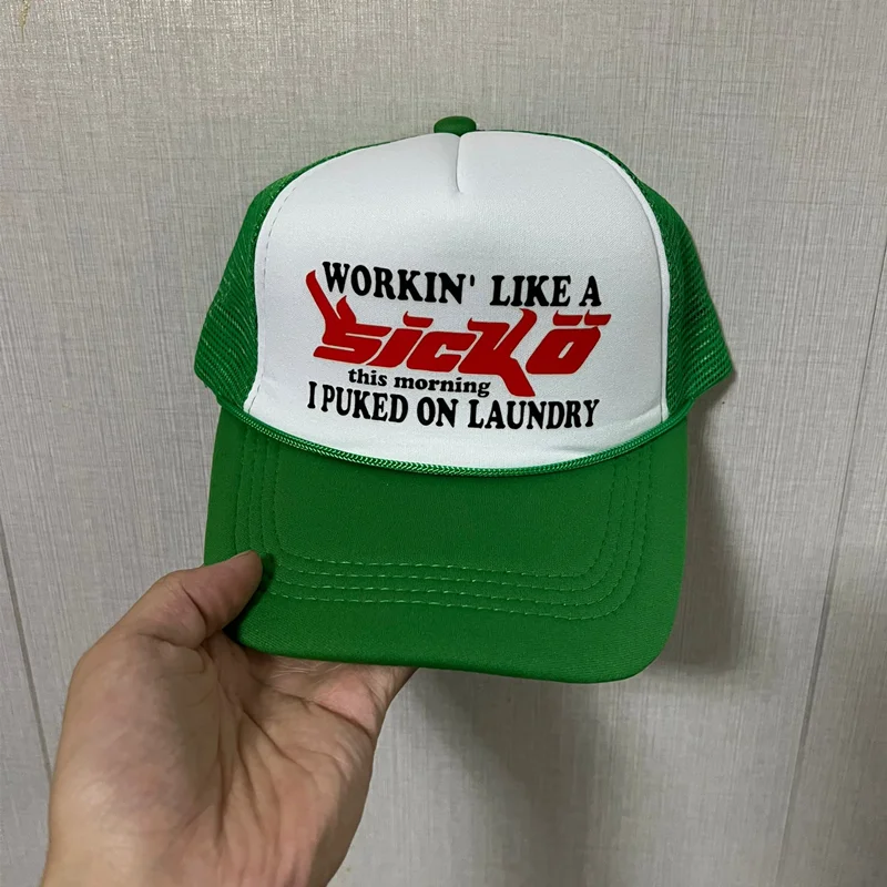 Vintage Sicko Letter Trucker Hat IAN CONNOR SICKO Mesh Hats 3D Print Baseball Cap Y2K Style Hip Hop Caps Dance Party