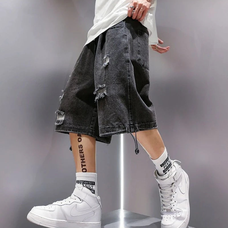 Ripped Jeans Men's Summer Thin Trendy Loose Casual Retro Shorts
