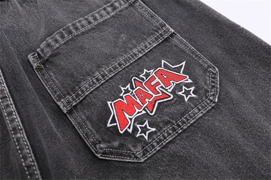 Vintage Stars Print Denim Shorts Mens Streetwear Hip Hop Punk Jeans Short Men Harajuku Baggy Cowboy Calf Length Pants Male