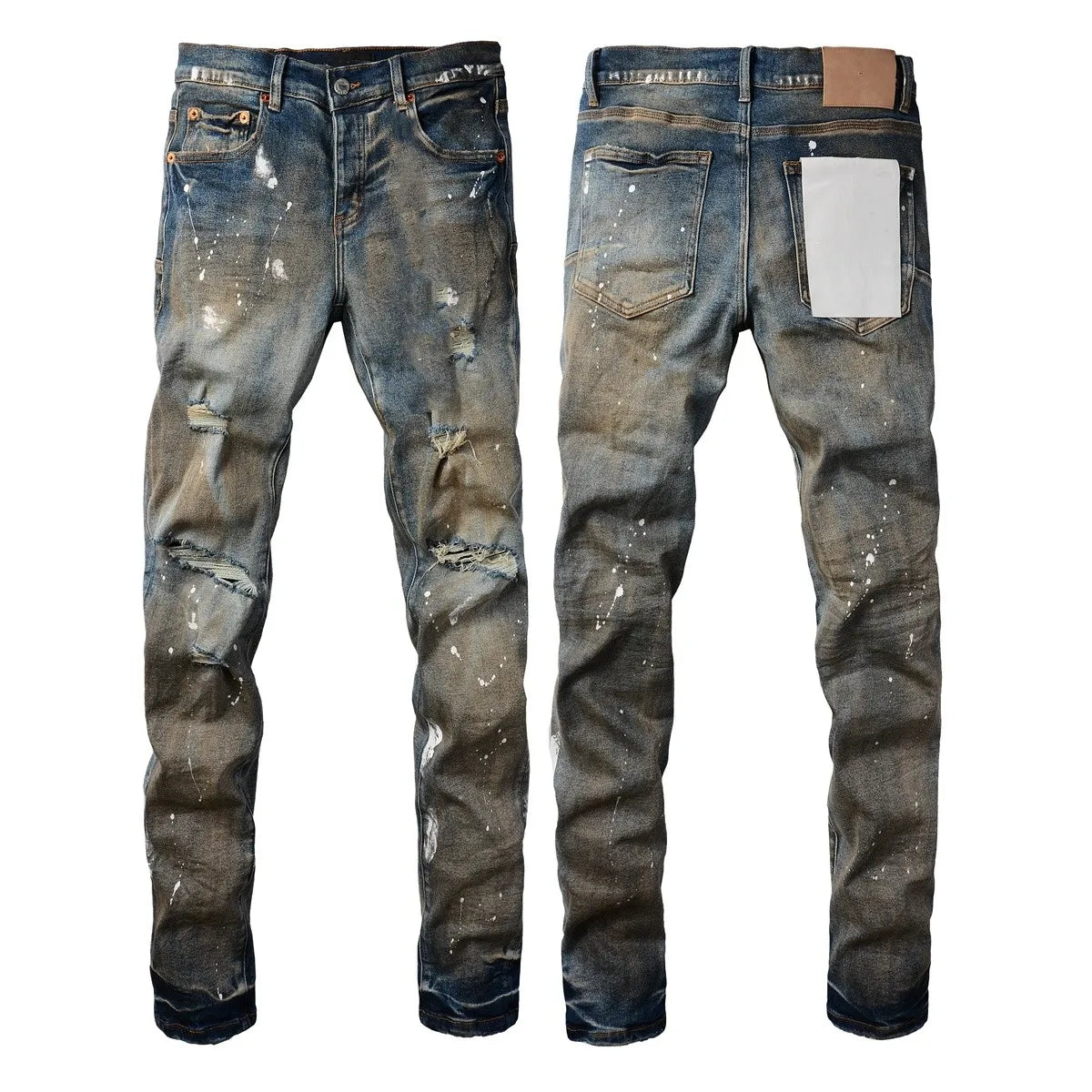 New jeans Men Fashion Americans High Street Retro Wash Distressed Graffiti Ripped Hole Patch Stretch Skinny Jeans Brand pants