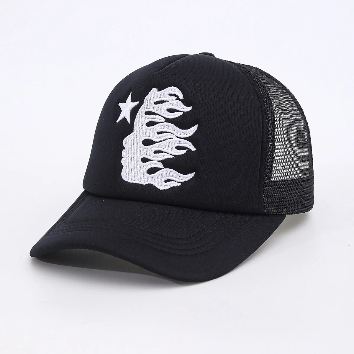 Summer Embroidered Side Face Pentagram Men's and Women's Baseball Hats Outdoor Breathable Sunshade Mesh Hats Truck Driver Hats