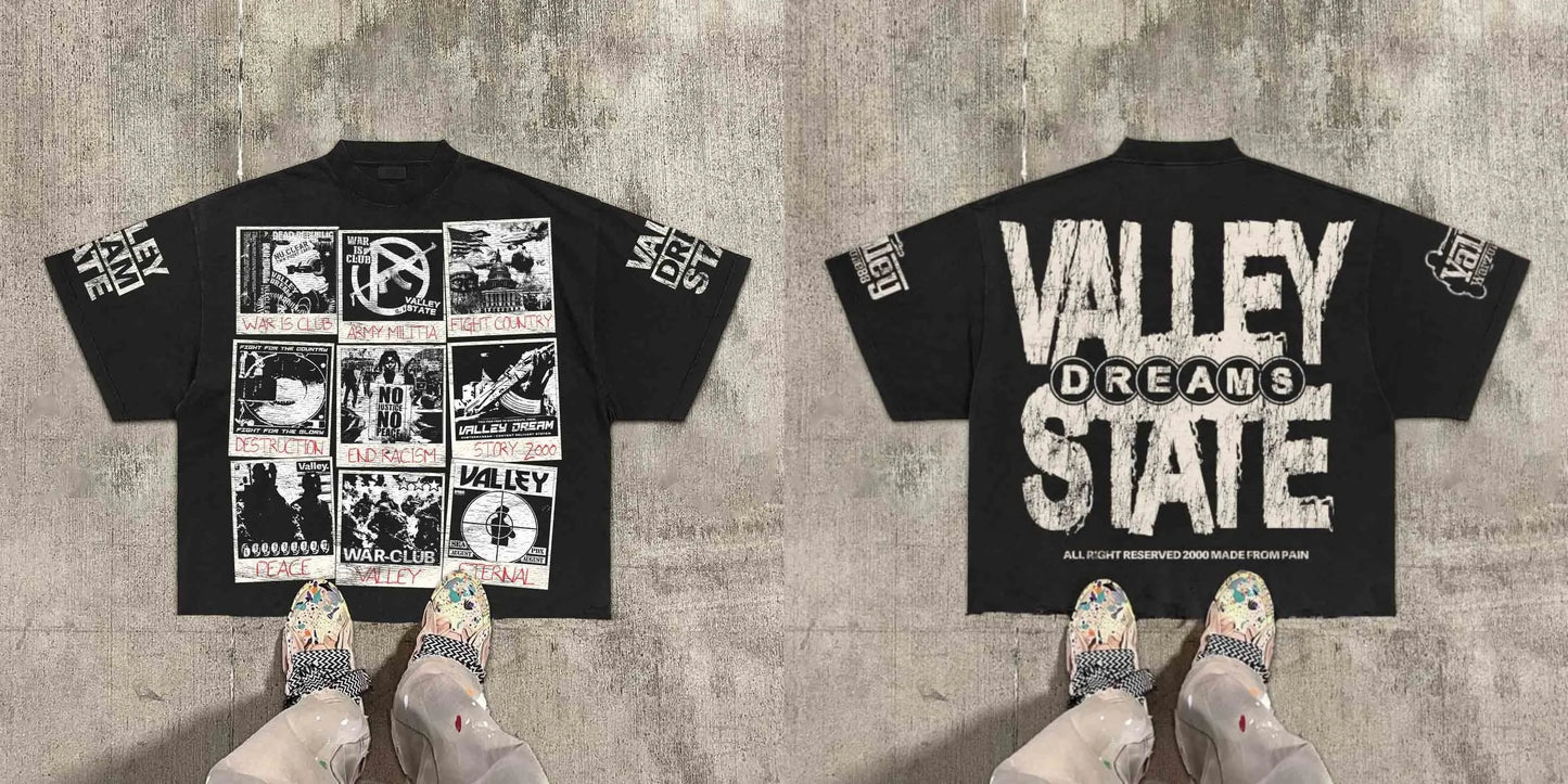 Vintage Warzone Valley Division Graphic 100% Cotton T-Shirt Cropped Tees Men and women same style, casual and comfortable