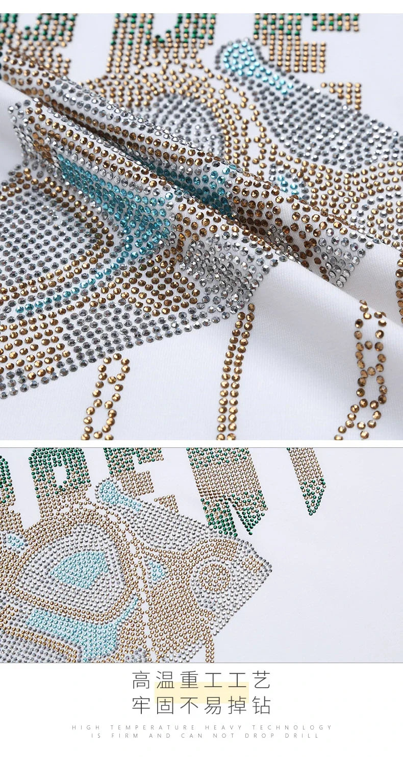 2025 Summer Mens T Shirts Fashion Clothing Shoes Rhinestones O Neck Short Sleeve Slim Casual T-shirts for Men Camiseta Hombre