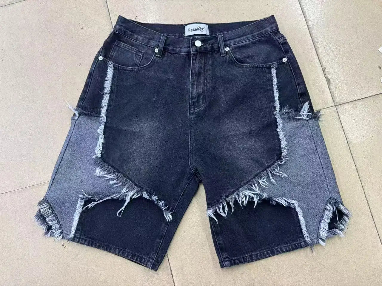 High Street Washed Stars Patchwork Baggy Jeans Shorts for Men Wide Leg Straight Casual Denim Five Point Pants Oversized