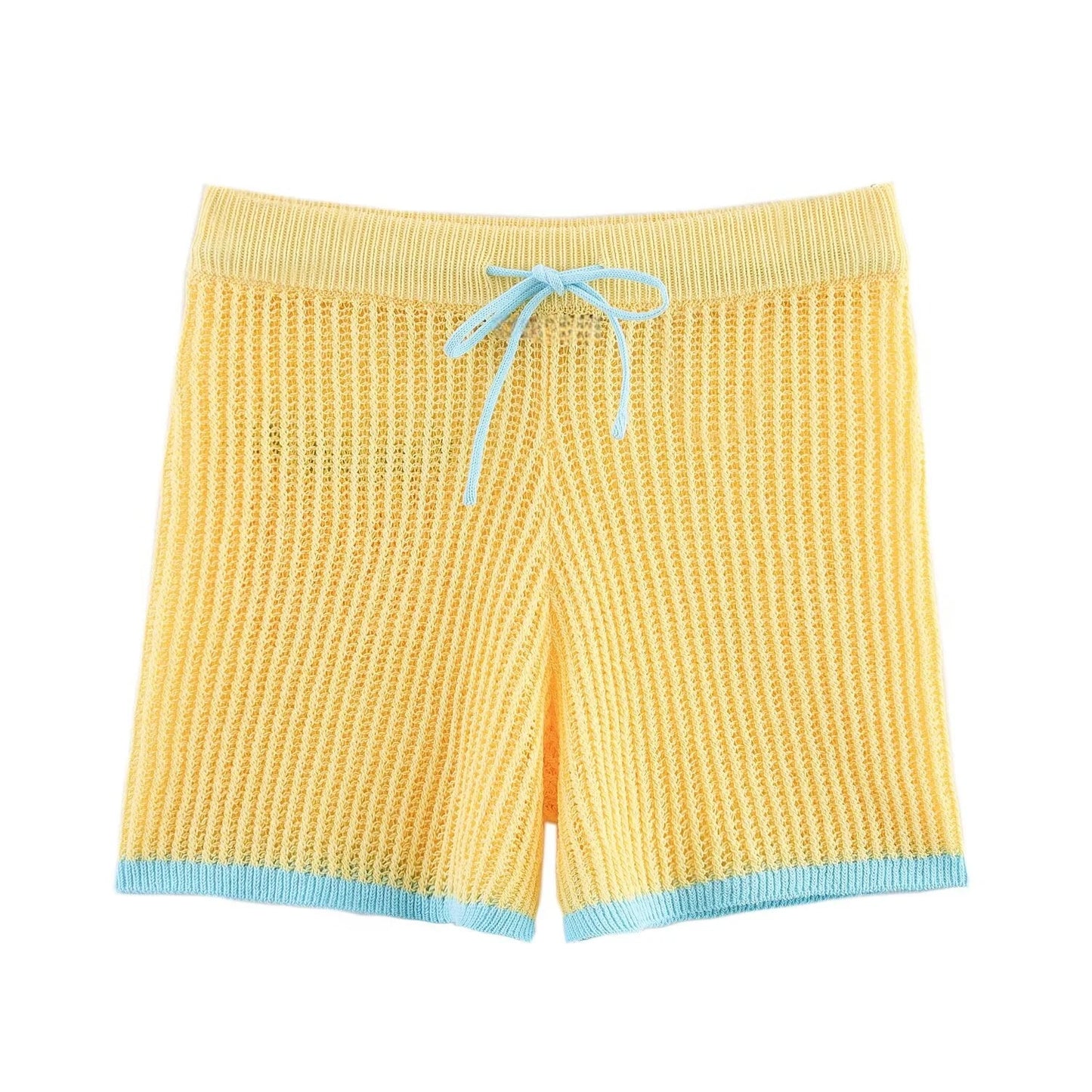 MYST&ZA2025 Summer New Products Women's Casual Knitted POLO Shirt Jacket Top + High Waist Knitted Shorts Set