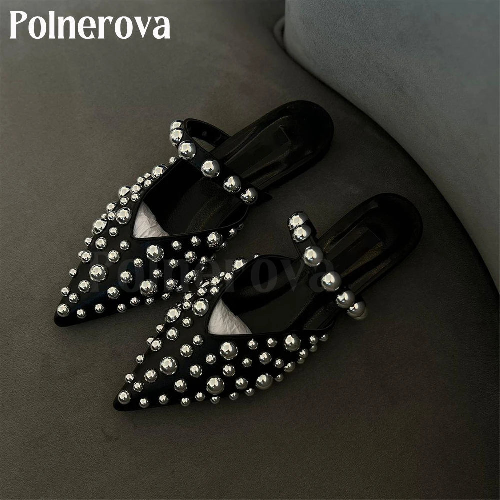 Metallic Beaded Pointed Toe Slippers Sexy Fashion Flat Slippers Custom Color Black Patent Leather Accessories Slip on Shoes New