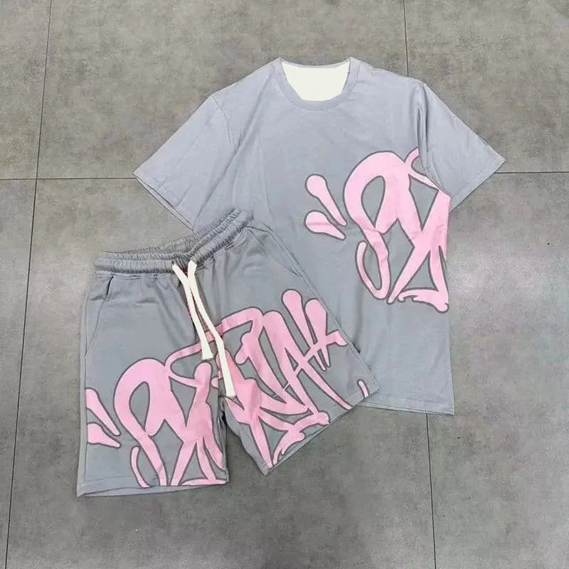 2025 New Men's Fast-drying American Suit Oversize Men's T-shirt Shorts Suit Fashion Printing Casual Sports T-shirt Shorts Moto