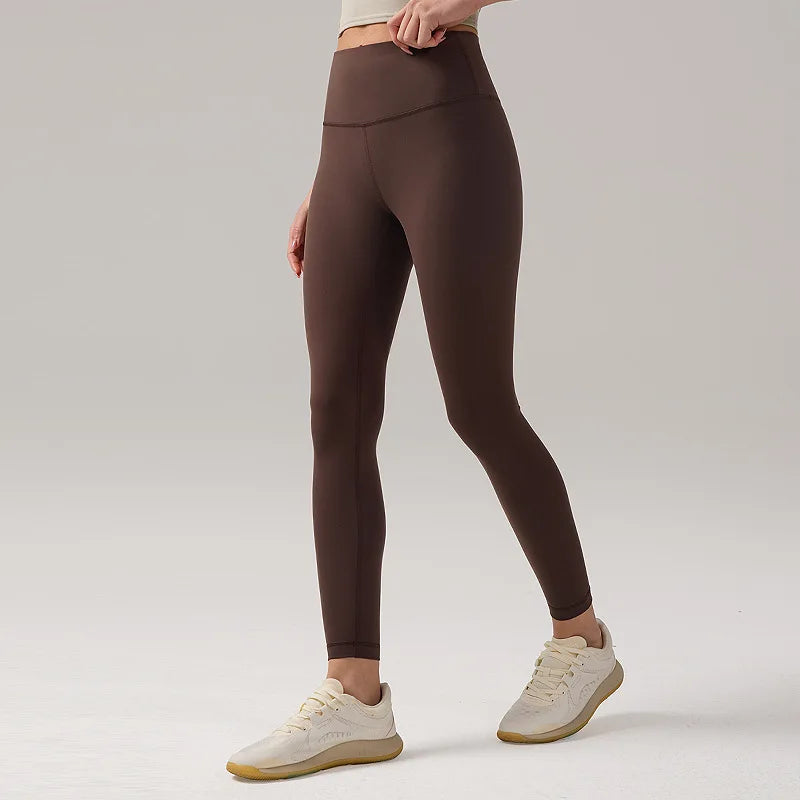 Custom Logo 24'' Inseam Lulu High Waist Nude Drawstring Leggings Super Elastic Fitness Tights Yoga Training Pilates