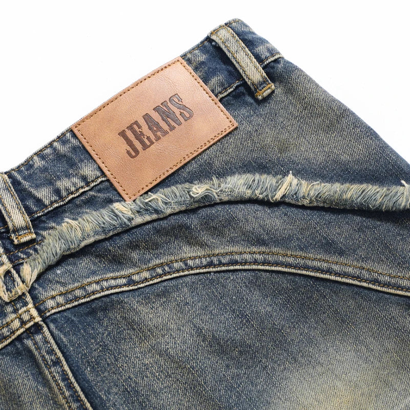 Custom Men's Baggy Jeans Versatile Loose Pants Irregular Stitching Wide Leg Winter Washed Techniques Solid for Spring Summer