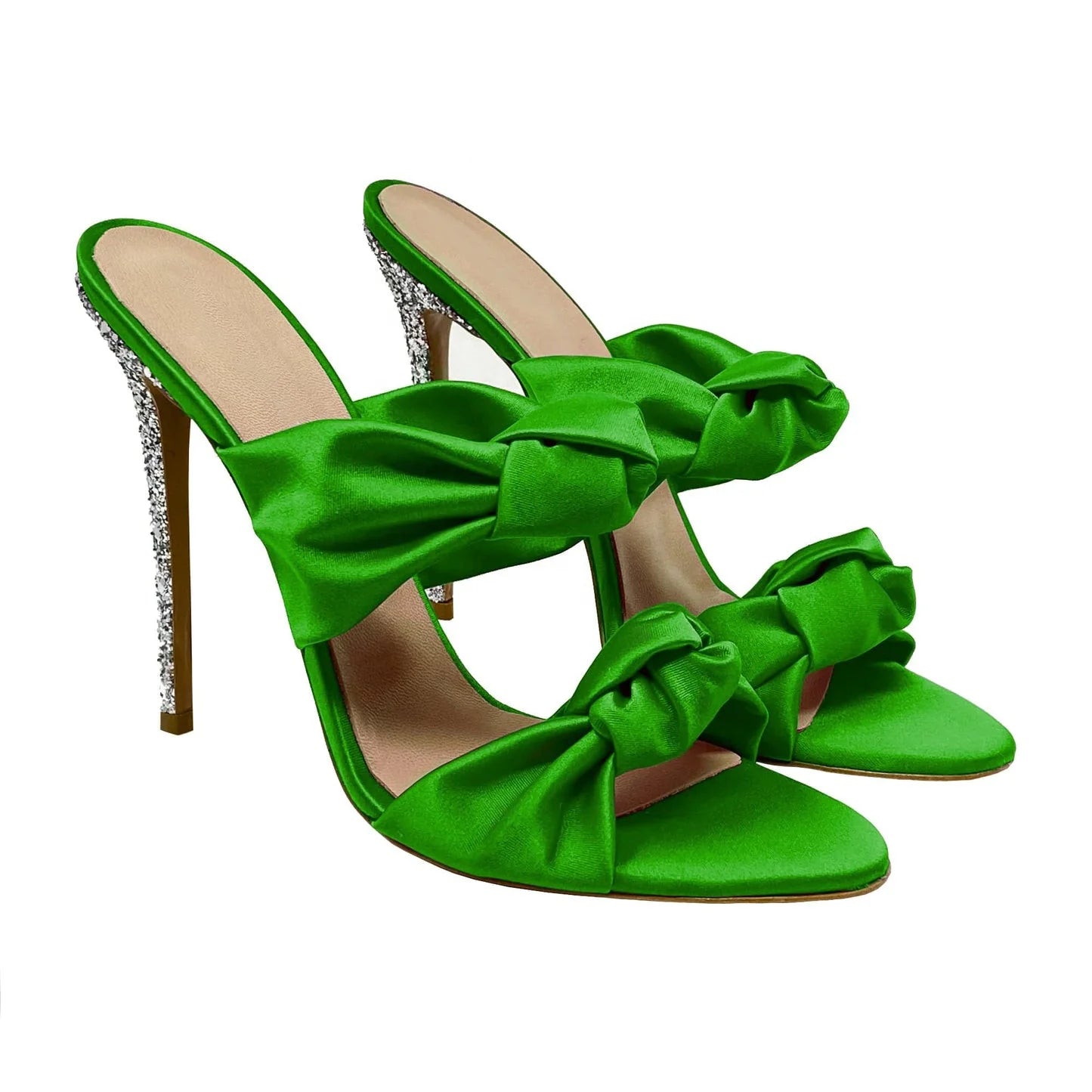 Summer Open Toe Stiletto High Heels Shoes for Women Silver Glitter Heel Sexy Ladies Slip on Sandals Mules