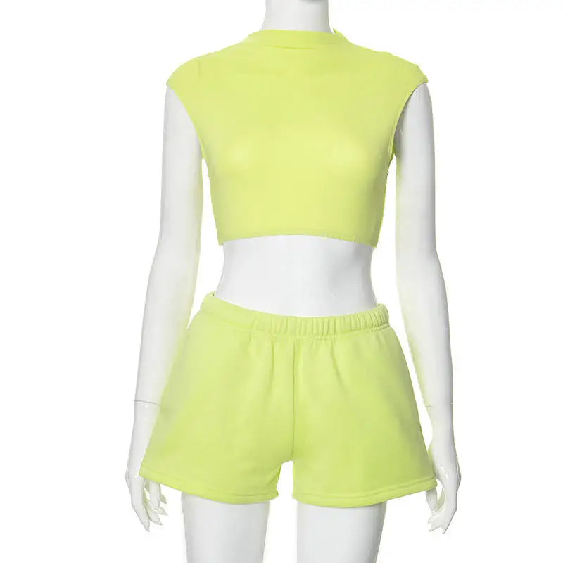 2024 New Year Letter Print Crop Top and Short Pants Set Women's Bodycon Casual Knitting 2-Piece Crop Top and Short Pants Set