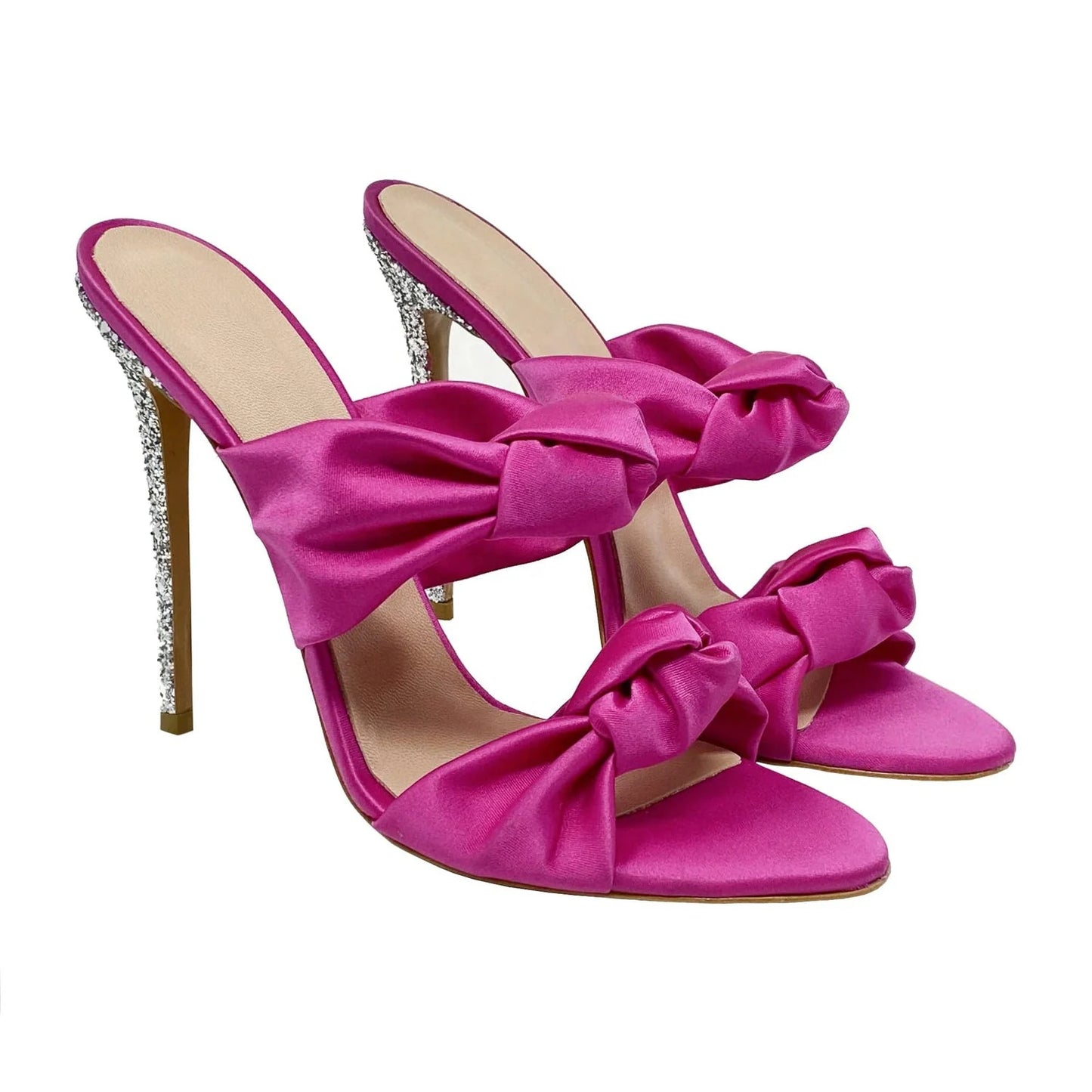 Summer Open Toe Stiletto High Heels Shoes for Women Silver Glitter Heel Sexy Ladies Slip on Sandals Mules