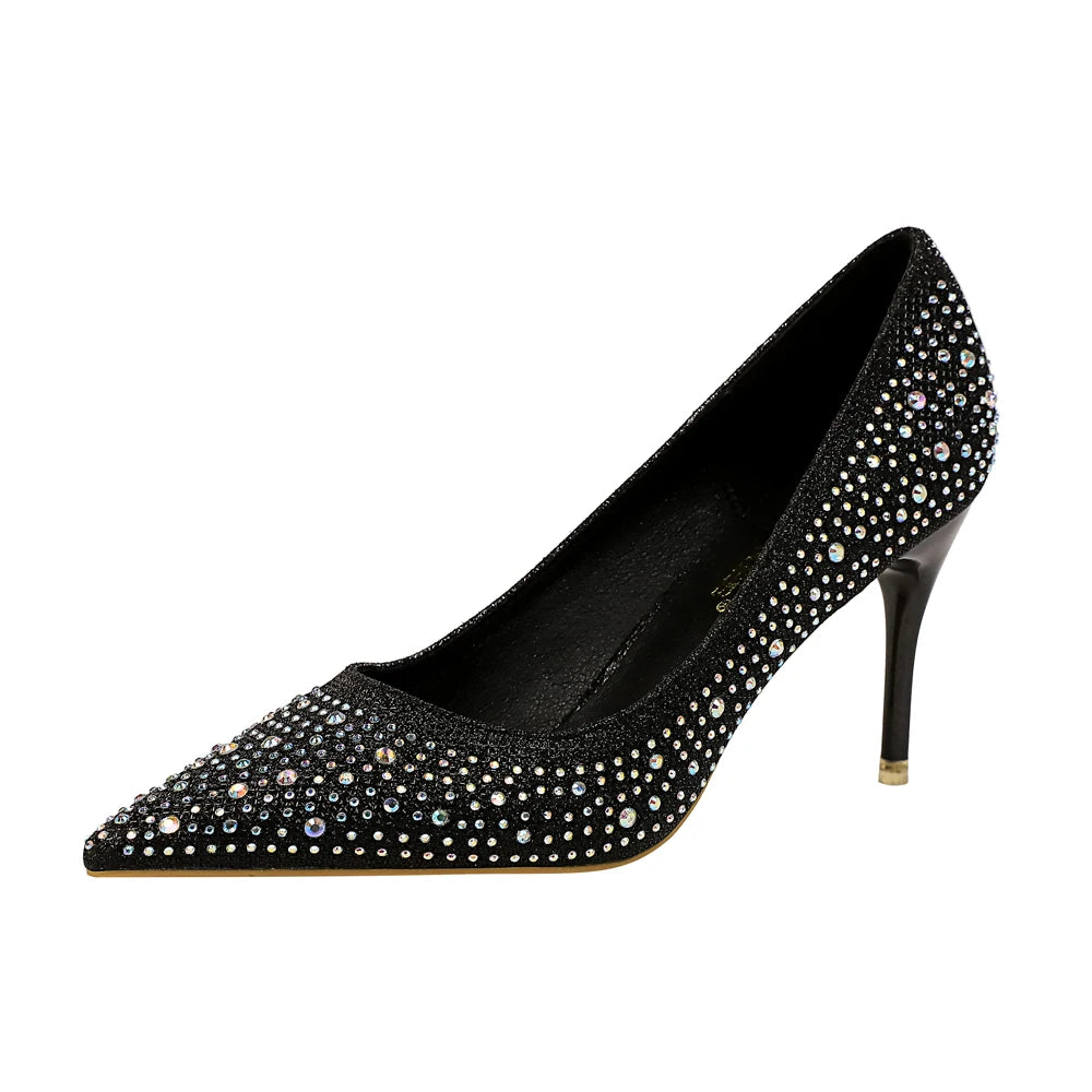 9219-A22 Wedding Shoes High Heels Thin Heels High Heels Shallow Mouth Pointed Toes Sexy Party Rhinestone Single Shoes