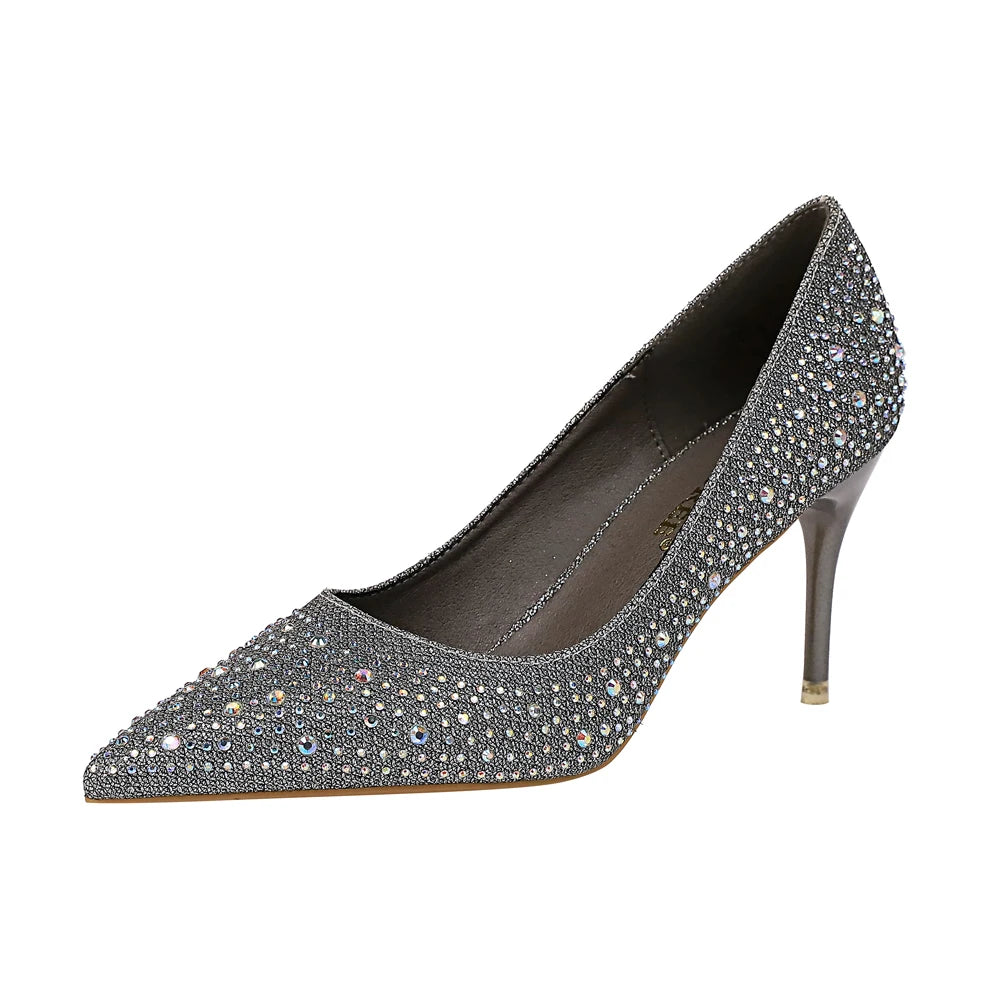 9219-A22 Wedding Shoes High Heels Thin Heels High Heels Shallow Mouth Pointed Toes Sexy Party Rhinestone Single Shoes