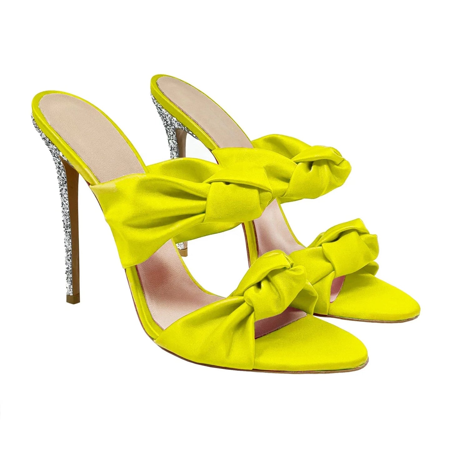 Summer Open Toe Stiletto High Heels Shoes for Women Silver Glitter Heel Sexy Ladies Slip on Sandals Mules