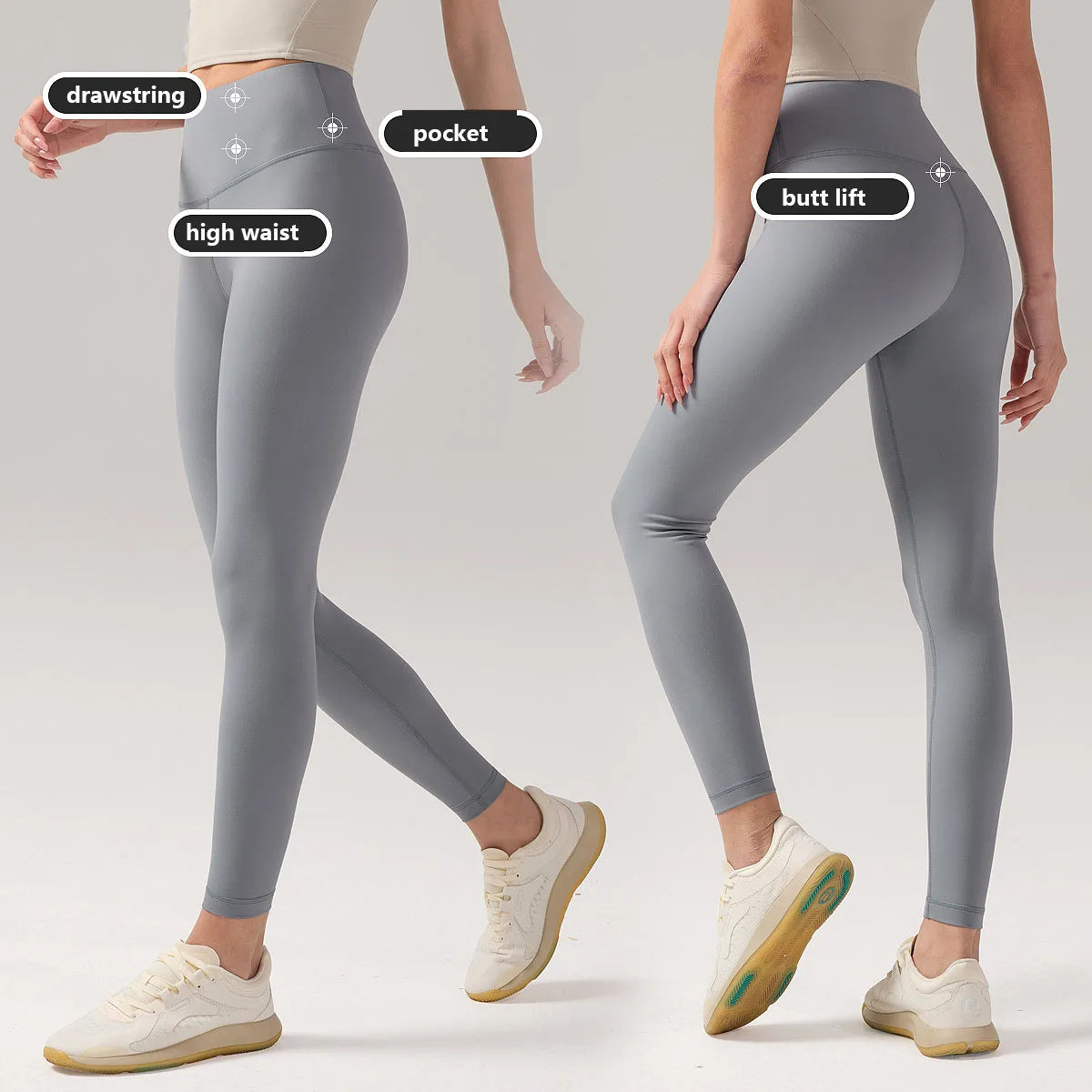 Custom Logo 24'' Inseam Lulu High Waist Nude Drawstring Leggings Super Elastic Fitness Tights Yoga Training Pilates