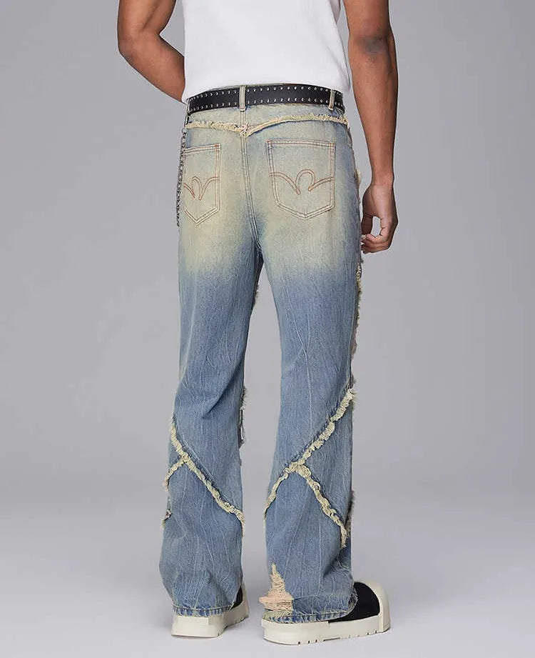 Men's Clothing Manufacturer Customized Jeans Men's Retro Street Style Casual Washed Long Pants Water Wave Edges Men's Pantsh