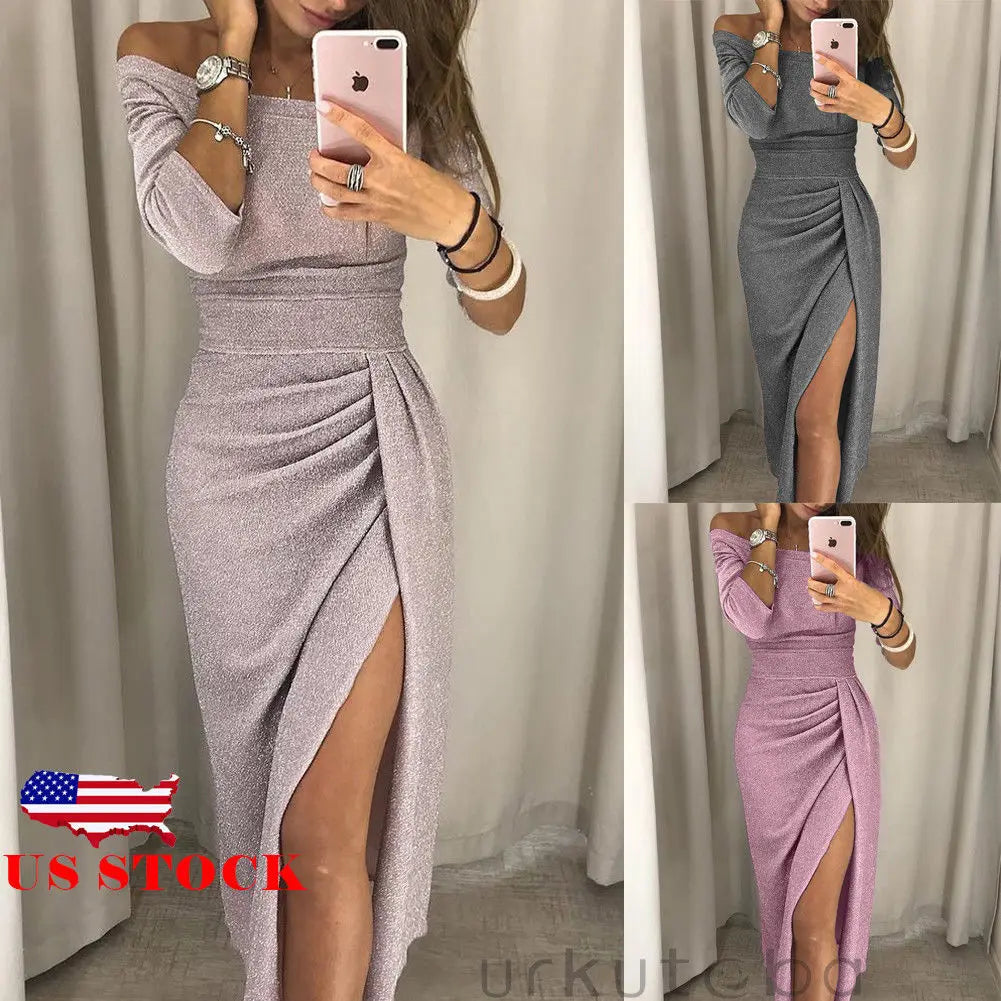Hirigin Sexy Dress 2019 Newest Women Sexy Off Shoulder Long Sleeve Ball Prom Bodycon Evening Party Wedding Long Dress Clubwear