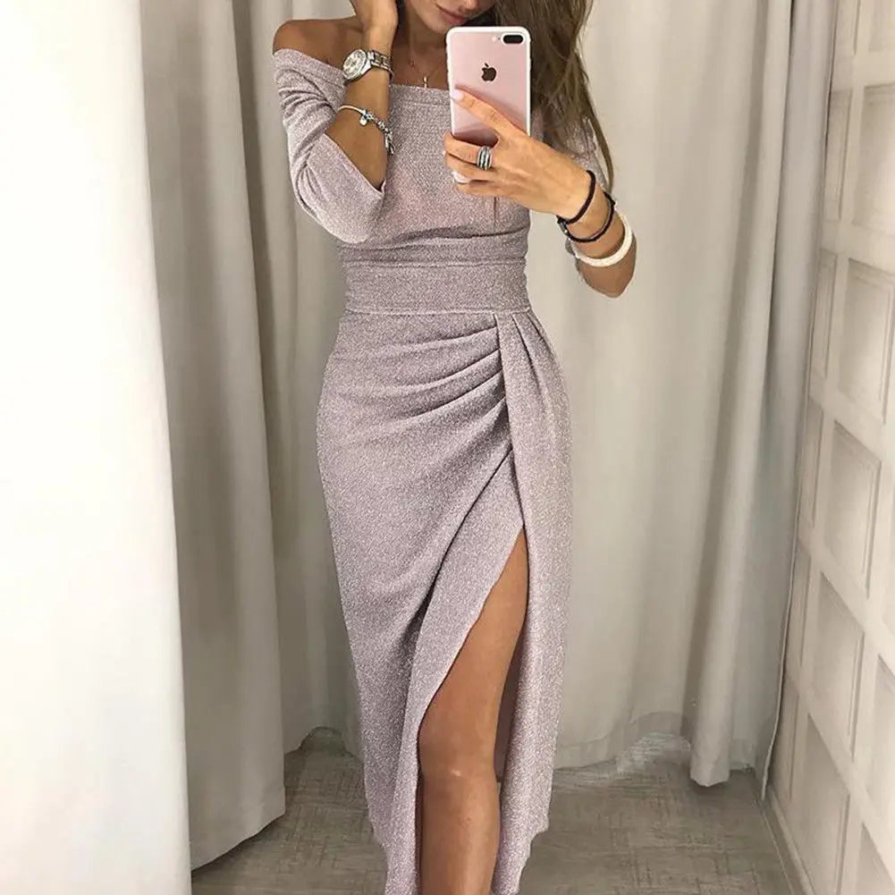 Hirigin Sexy Dress 2019 Newest Women Sexy Off Shoulder Long Sleeve Ball Prom Bodycon Evening Party Wedding Long Dress Clubwear