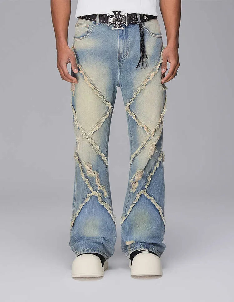 Men's Clothing Manufacturer Customized Jeans Men's Retro Street Style Casual Washed Long Pants Water Wave Edges Men's Pantsh