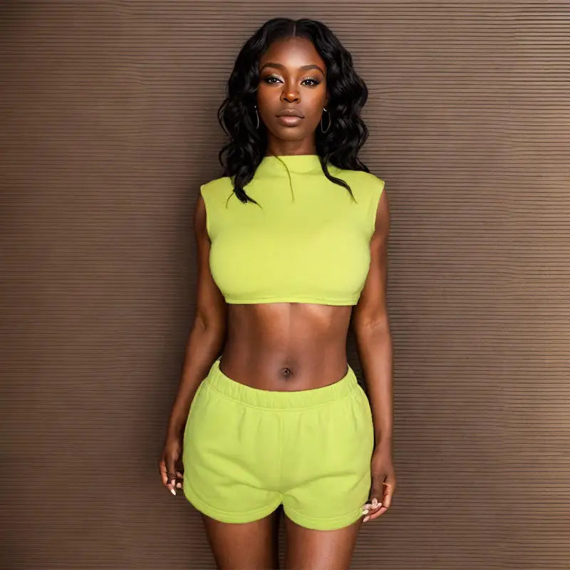 2024 New Year Letter Print Crop Top and Short Pants Set Women's Bodycon Casual Knitting 2-Piece Crop Top and Short Pants Set