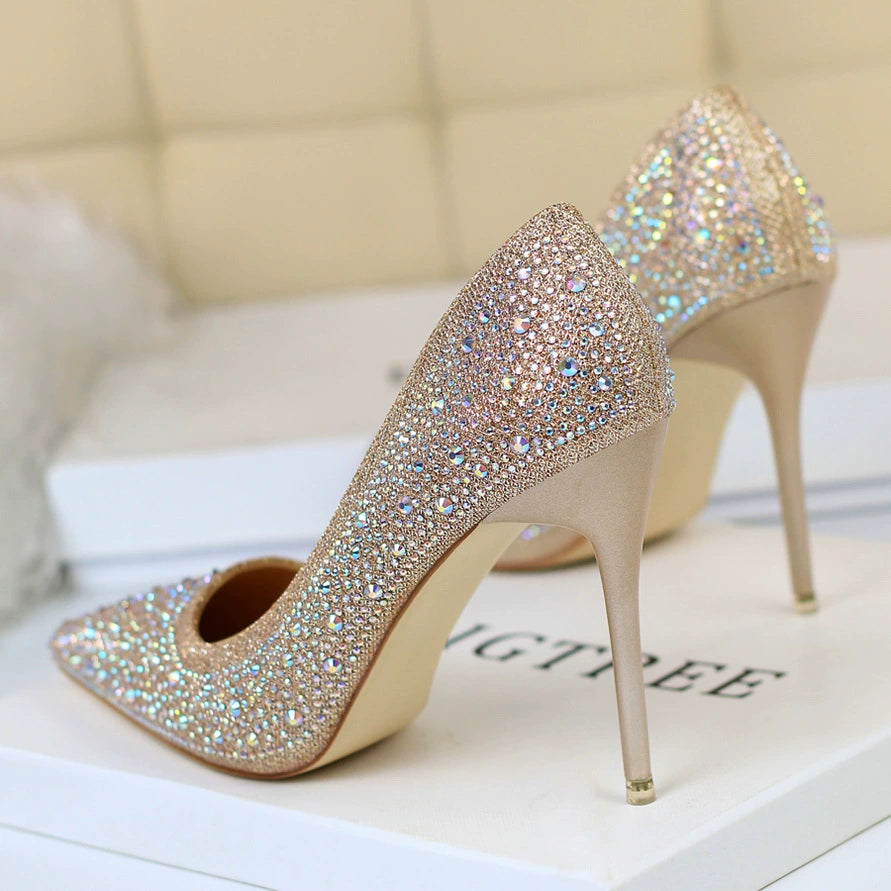 Wedding Shoes Xiuhe Wedding Dress Two-Way Crystal High Heels Women's 2023 New Arrival Spring & Fall Stiletto Heel Bridal Shoes Not Tired Foot Diamond