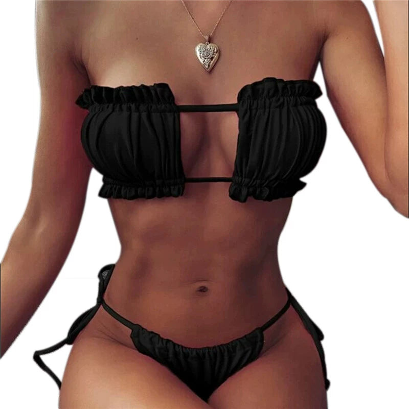 HOT Sexy Folds Bikini Women Swimwear Bathing Suit Bandeau Bi