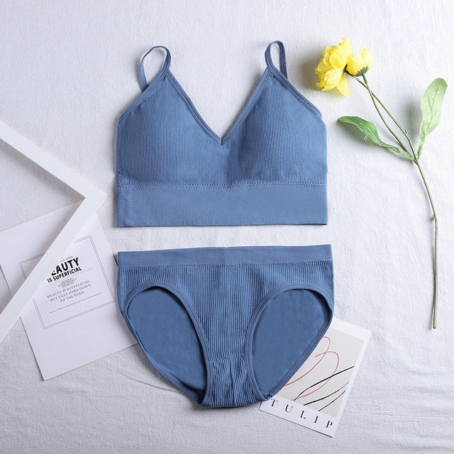 ATHVOTAR Seamless Lingerie Set Underwear Women Ribbed Bra&Br