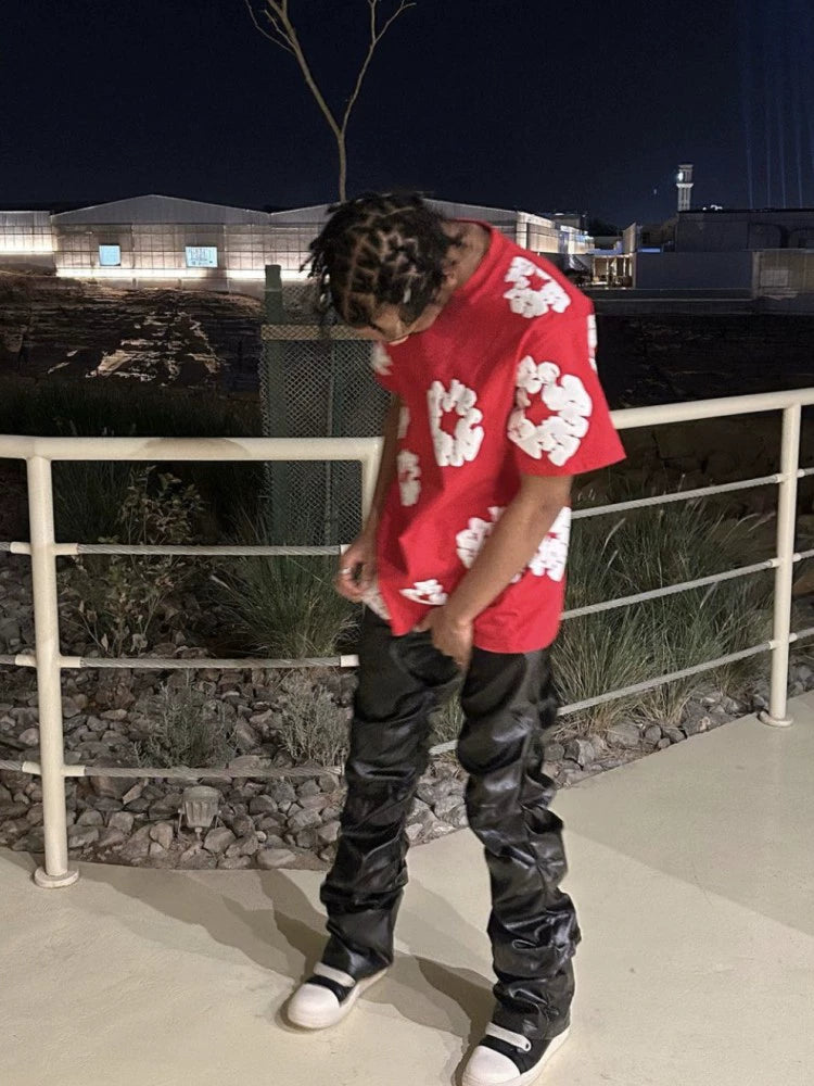 Trendy Denim Kapok Men Casual T-shirt Short Sleeve