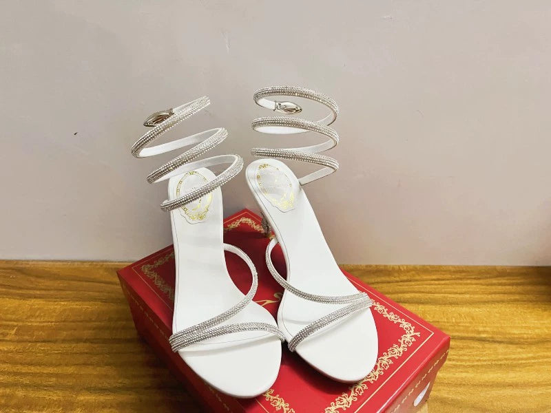 RC Banquet Snakelike Winding Strap Rhinestone High Heel Shoes