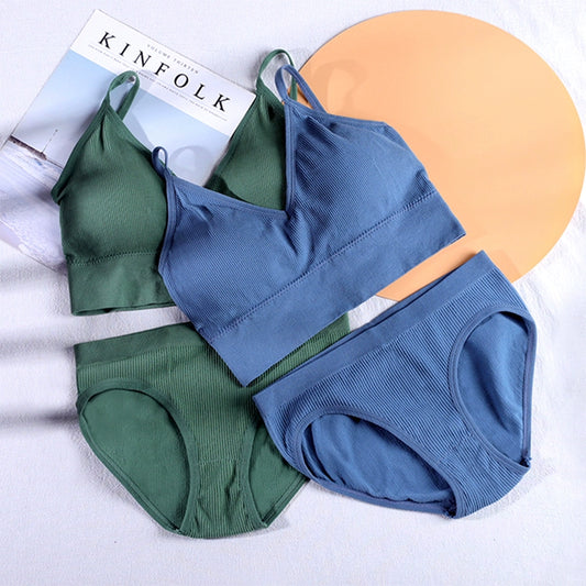 ATHVOTAR Seamless Lingerie Set Underwear Women Ribbed Bra&Br