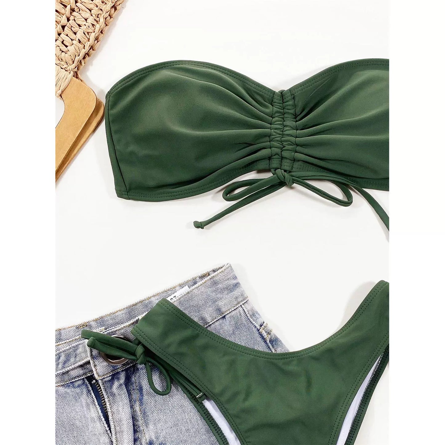 Pleated Bikini Swimsuit Hot Sale Bikini Solid Color High-Elastic Fashion Swimsuit Tube Top Swimsuit Women