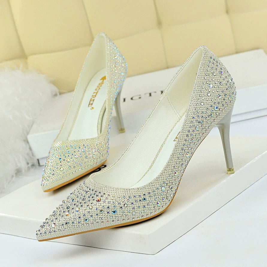 Wedding Shoes Xiuhe Wedding Dress Two-Way Crystal High Heels Women's 2023 New Arrival Spring & Fall Stiletto Heel Bridal Shoes Not Tired Foot Diamond