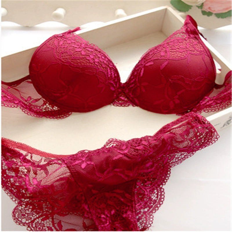 Sexy 3/4 Cup Lace Bra Set Women Push up Bra Set Sexy Lace Br