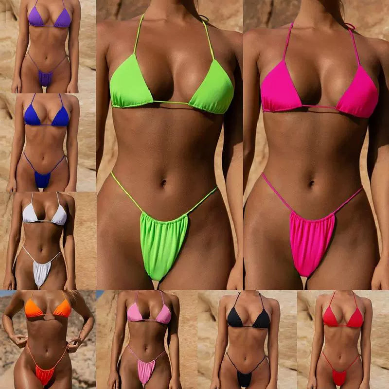 Fashion New Arrival Shoelace Bikini Sexy Pure Color Separates Women Swimsuit Suit Sexy Bikini Swimsuit