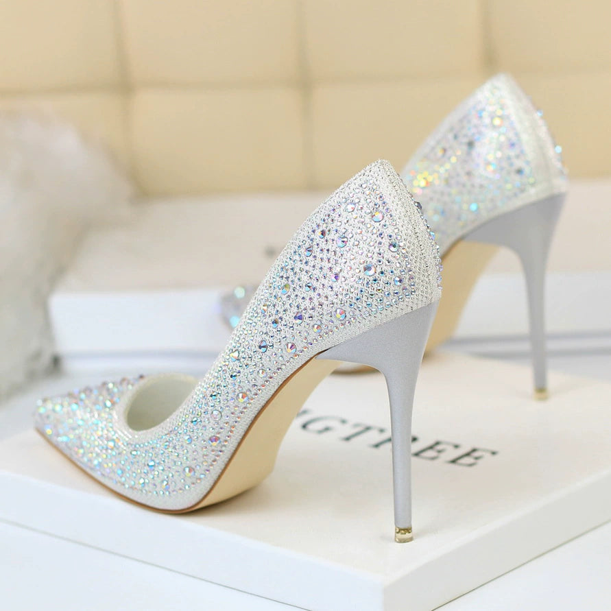Wedding Shoes Xiuhe Wedding Dress Two-Way Crystal High Heels Women's 2023 New Arrival Spring & Fall Stiletto Heel Bridal Shoes Not Tired Foot Diamond
