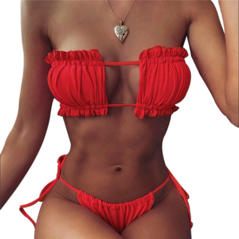 HOT Sexy Folds Bikini Women Swimwear Bathing Suit Bandeau Bi