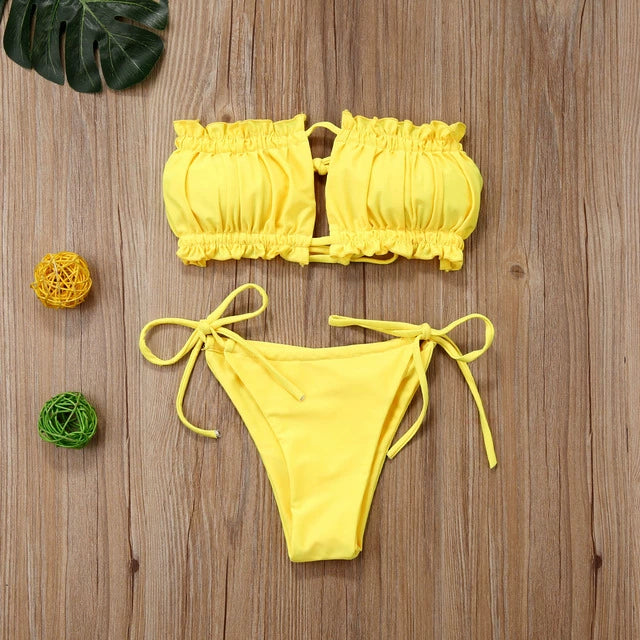 HOT Sexy Folds Bikini Women Swimwear Bathing Suit Bandeau Bi