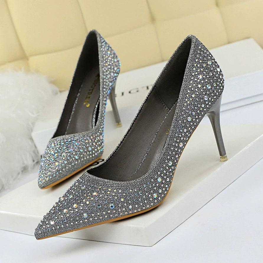 Wedding Shoes Xiuhe Wedding Dress Two-Way Crystal High Heels Women's 2023 New Arrival Spring & Fall Stiletto Heel Bridal Shoes Not Tired Foot Diamond