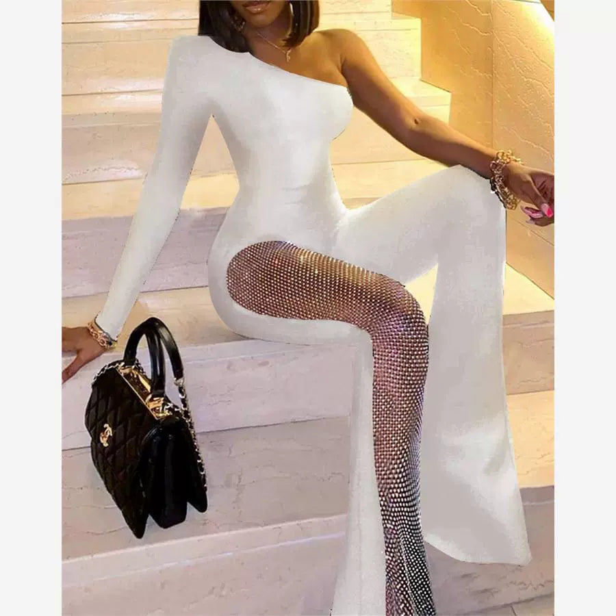 Women Sexy V-neck Jumpsuit Fashion Female Sexy Bright Silk Nightclub Party Slim Fit Bodysuit