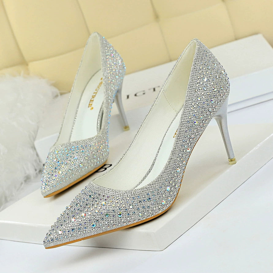 Wedding Shoes Xiuhe Wedding Dress Two-Way Crystal High Heels Women's 2023 New Arrival Spring & Fall Stiletto Heel Bridal Shoes Not Tired Foot Diamond