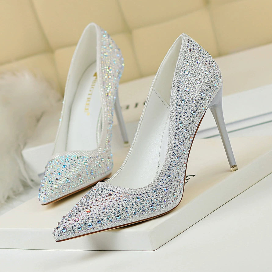 Wedding Shoes Xiuhe Wedding Dress Two-Way Crystal High Heels Women's 2023 New Arrival Spring & Fall Stiletto Heel Bridal Shoes Not Tired Foot Diamond