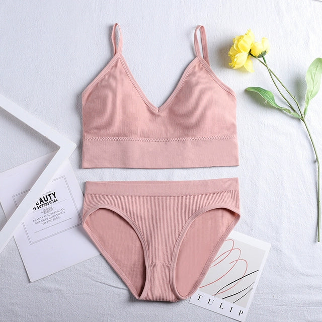 ATHVOTAR Seamless Lingerie Set Underwear Women Ribbed Bra&Br