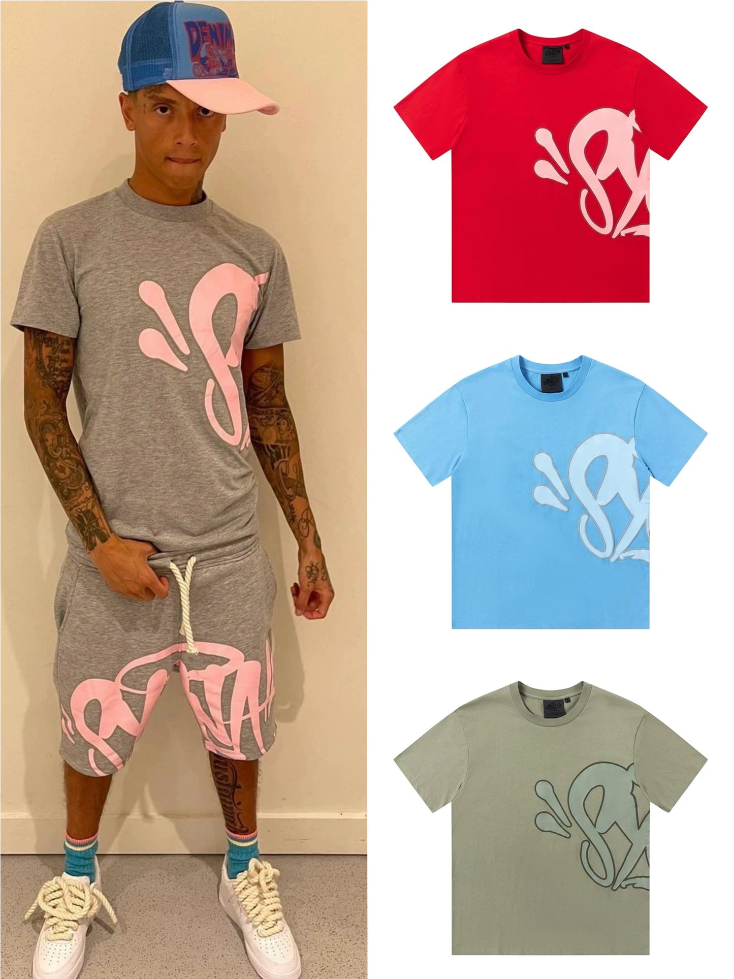 American Fashion Brand SYNA World Short Sleeve Men's and Women's Suits Drill Style High Street Hip Hop Ins Summer Casual Shorts