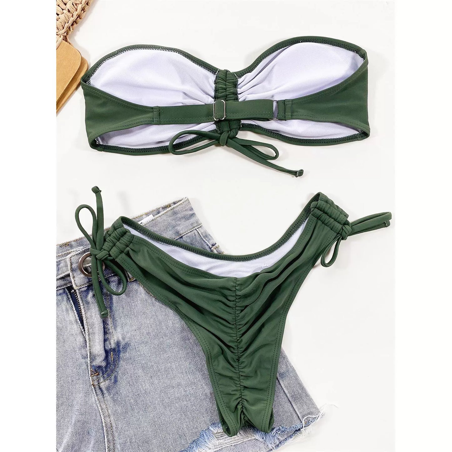 Pleated Bikini Swimsuit Hot Sale Bikini Solid Color High-Elastic Fashion Swimsuit Tube Top Swimsuit Women