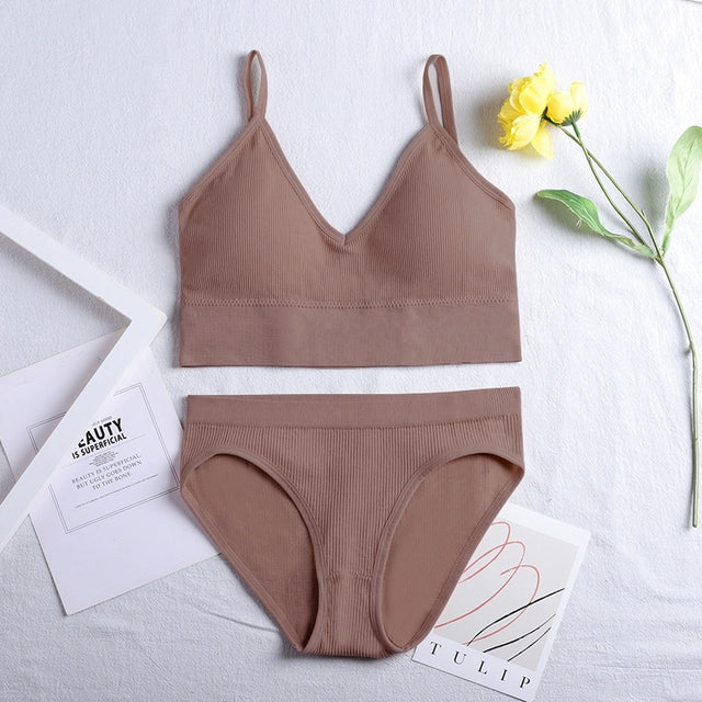 ATHVOTAR Seamless Lingerie Set Underwear Women Ribbed Bra&Br