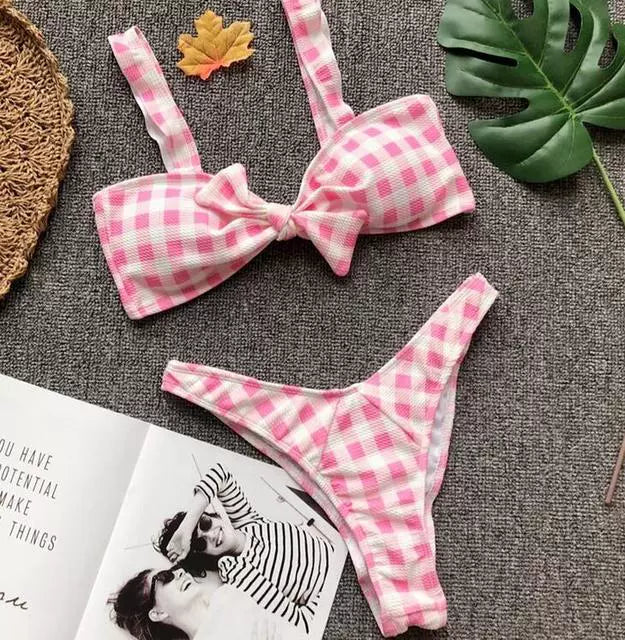 Solid Bandeau Bikini Set 2021 Sexy Swimsuit Women Bikini Bra