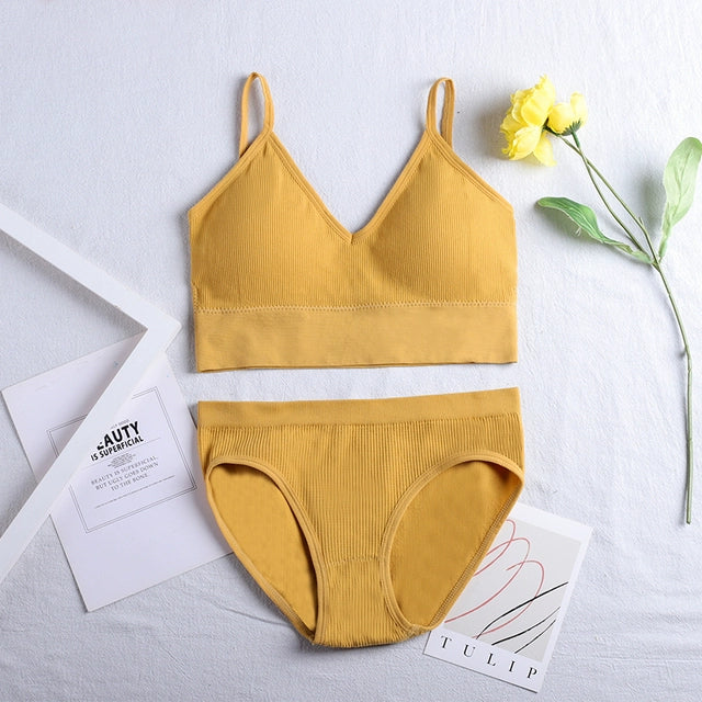 ATHVOTAR Seamless Lingerie Set Underwear Women Ribbed Bra&Br